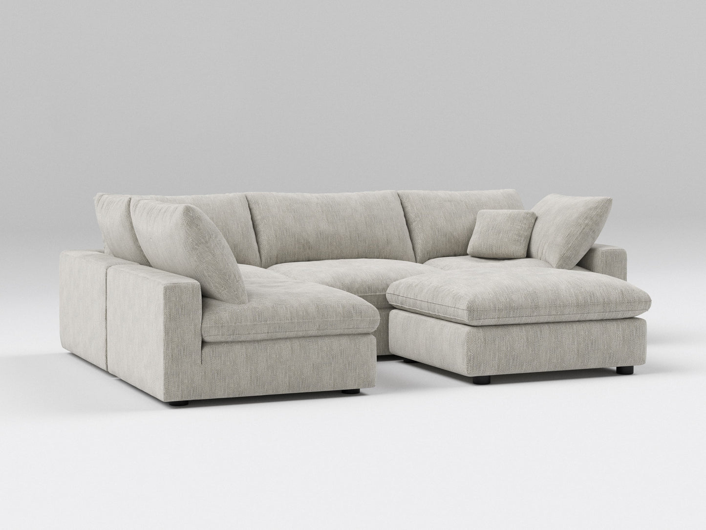 5-Piece Gray Classic Modular Sectional – Armless Lounge Sofa with Ottoman – Left View