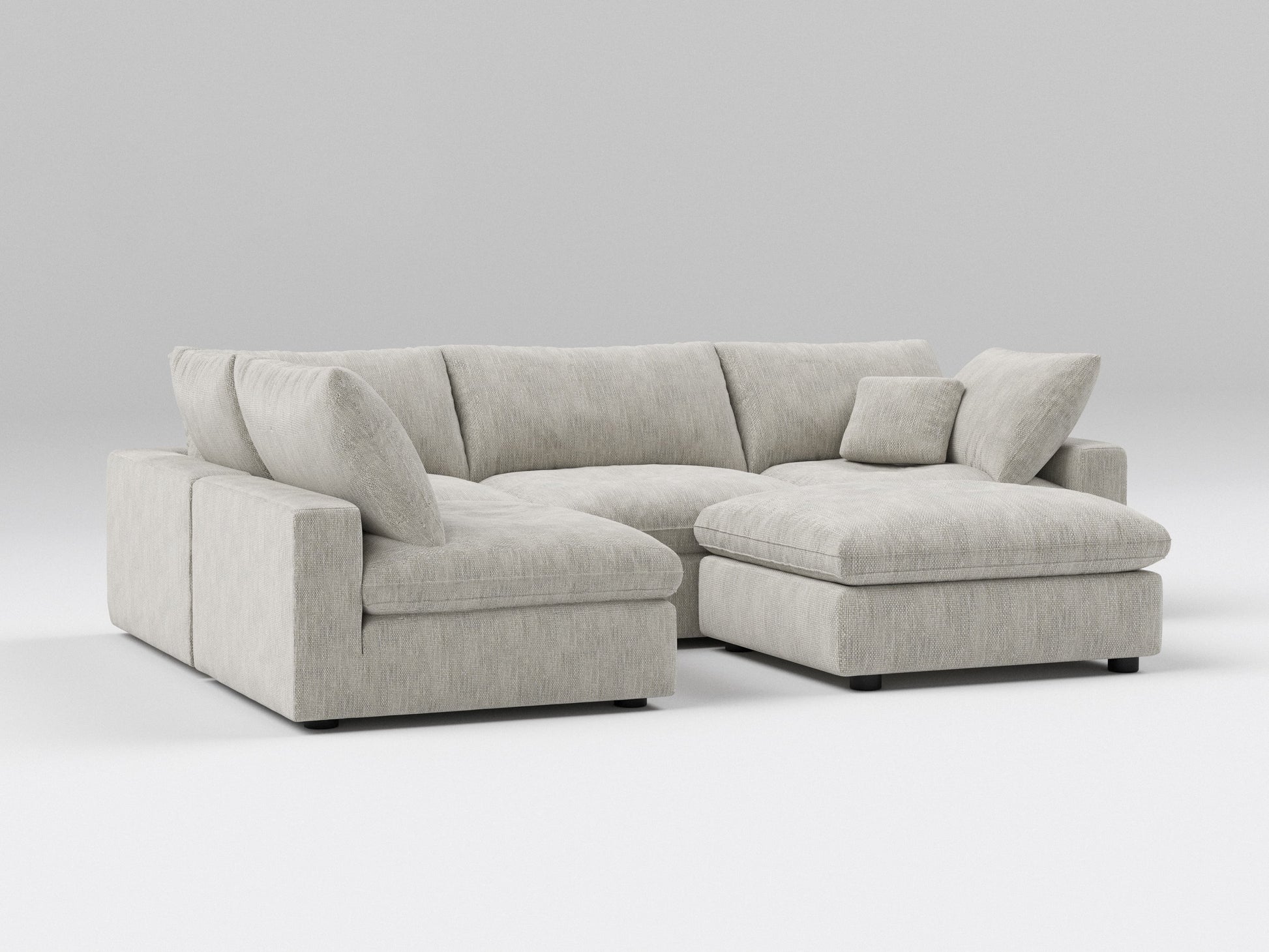5-Piece Gray Classic Modular Sectional – Armless Lounge Sofa with Ottoman – Left View