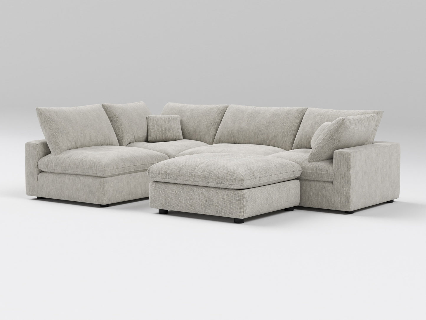 5-Piece Gray Classic Modular Sectional – Armless Lounge Sofa with Ottoman – Right View