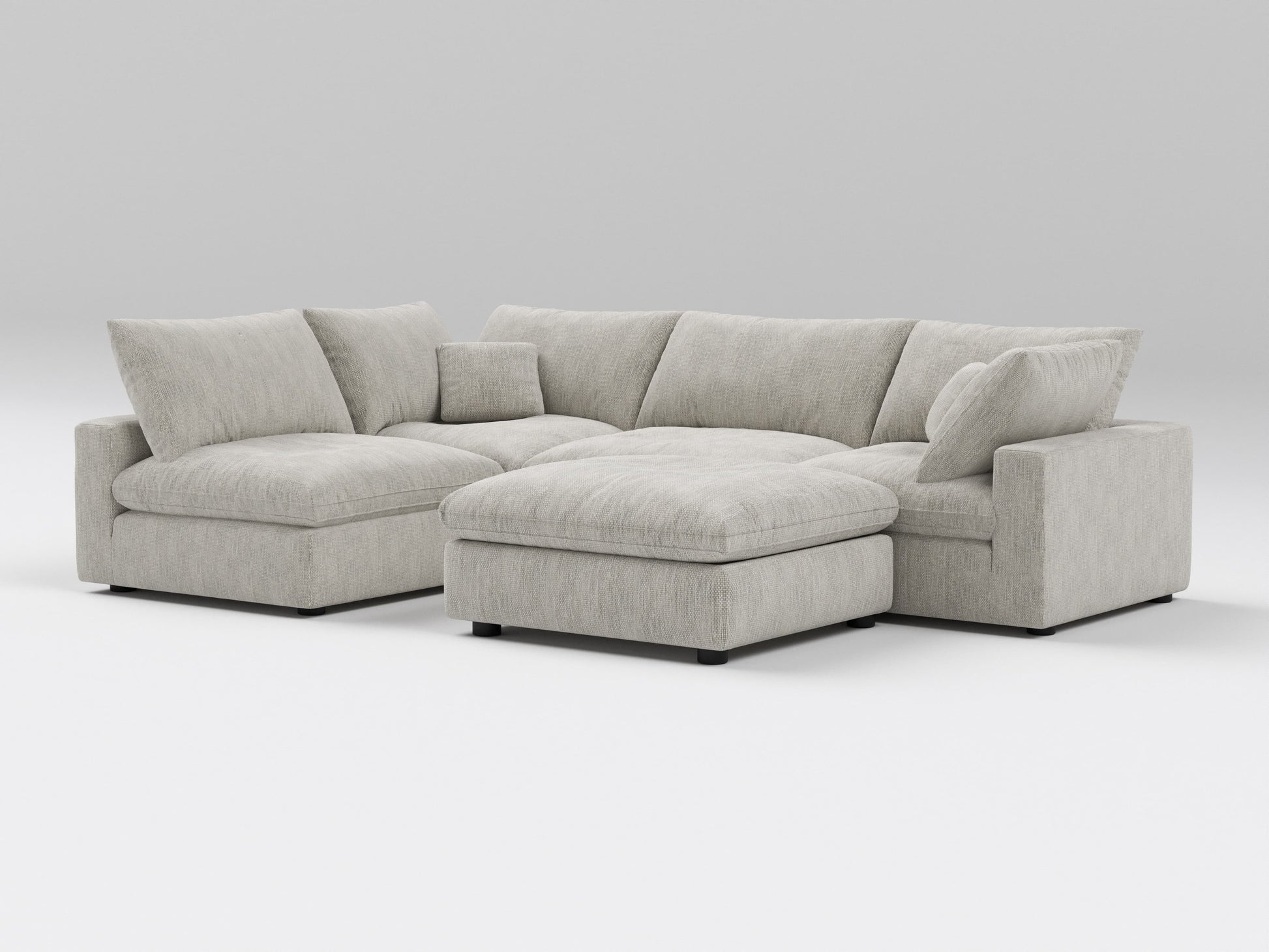 5-Piece Gray Classic Modular Sectional – Armless Lounge Sofa with Ottoman – Right View