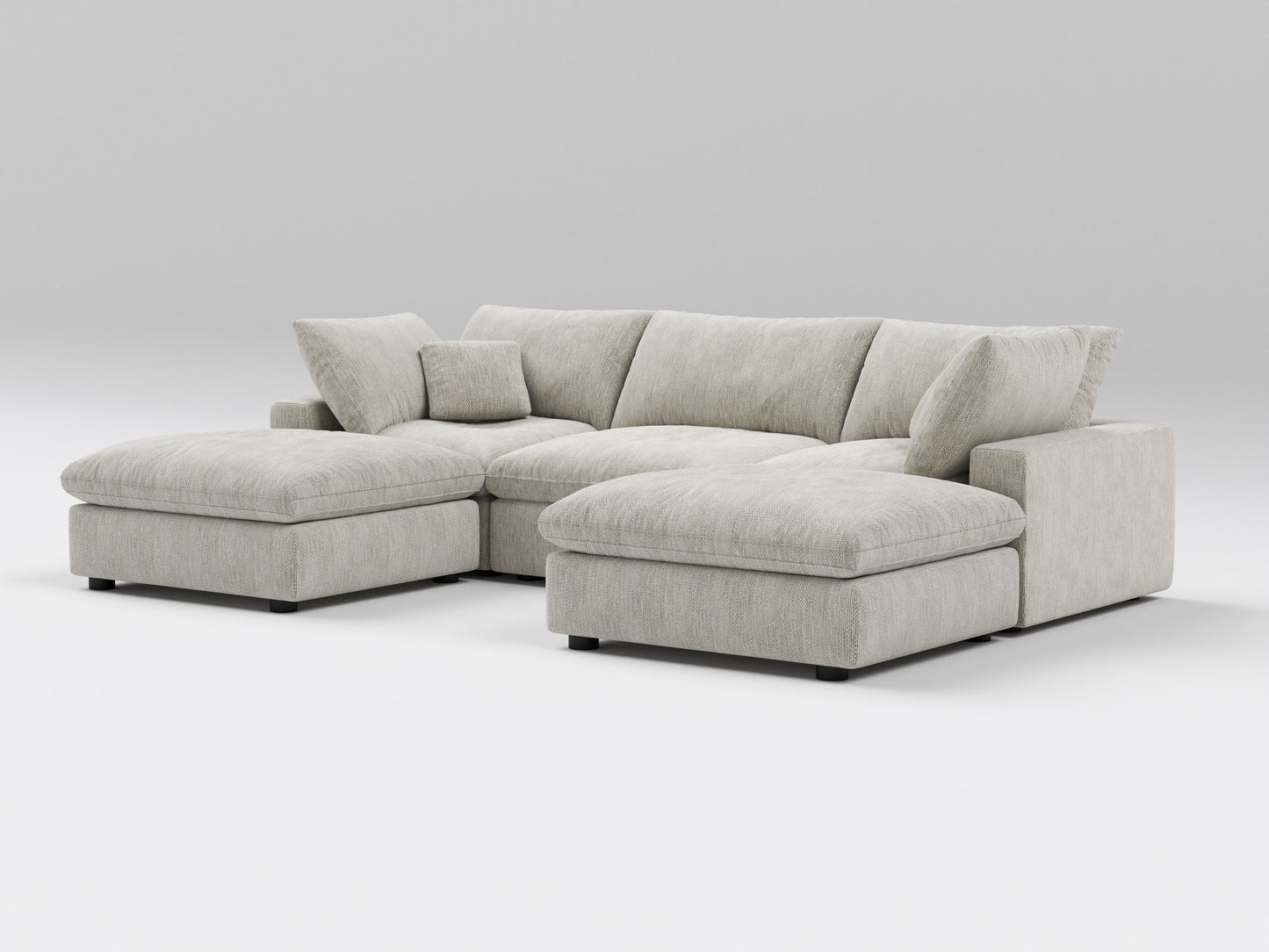5-Piece Gray Classic Modular Sectional – U-Shaped Sofa Setup