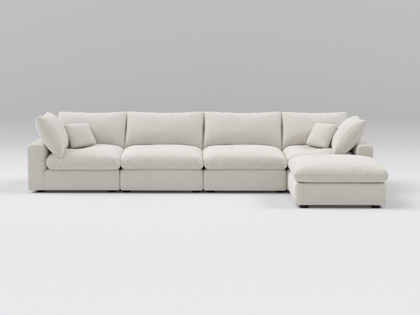 Ivory 5-Piece Classic Modular Sectional – L-Shaped Sofa with Ottoman, Corner, and Armless Modules