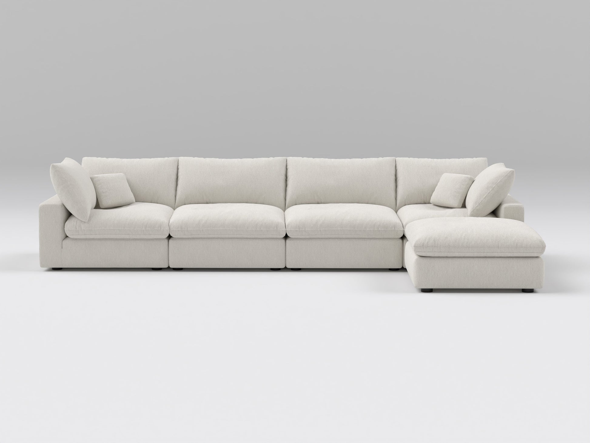 Ivory 5-Piece Classic Modular Sectional – L-Shaped Sofa with Ottoman, Corner, and Armless Modules