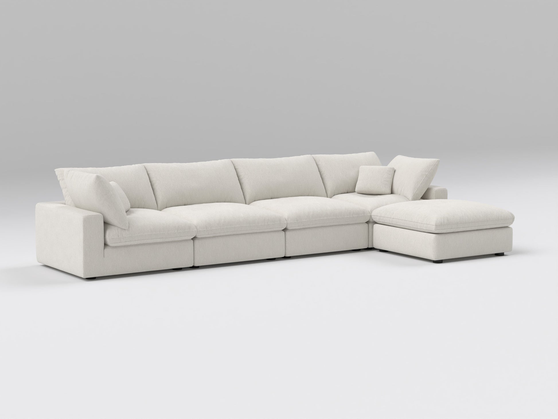 Ivory 5-Piece Modular Classic Sectional – L-Shaped Sofa with Two Corners, Two Armless Chairs, and One Ottoman