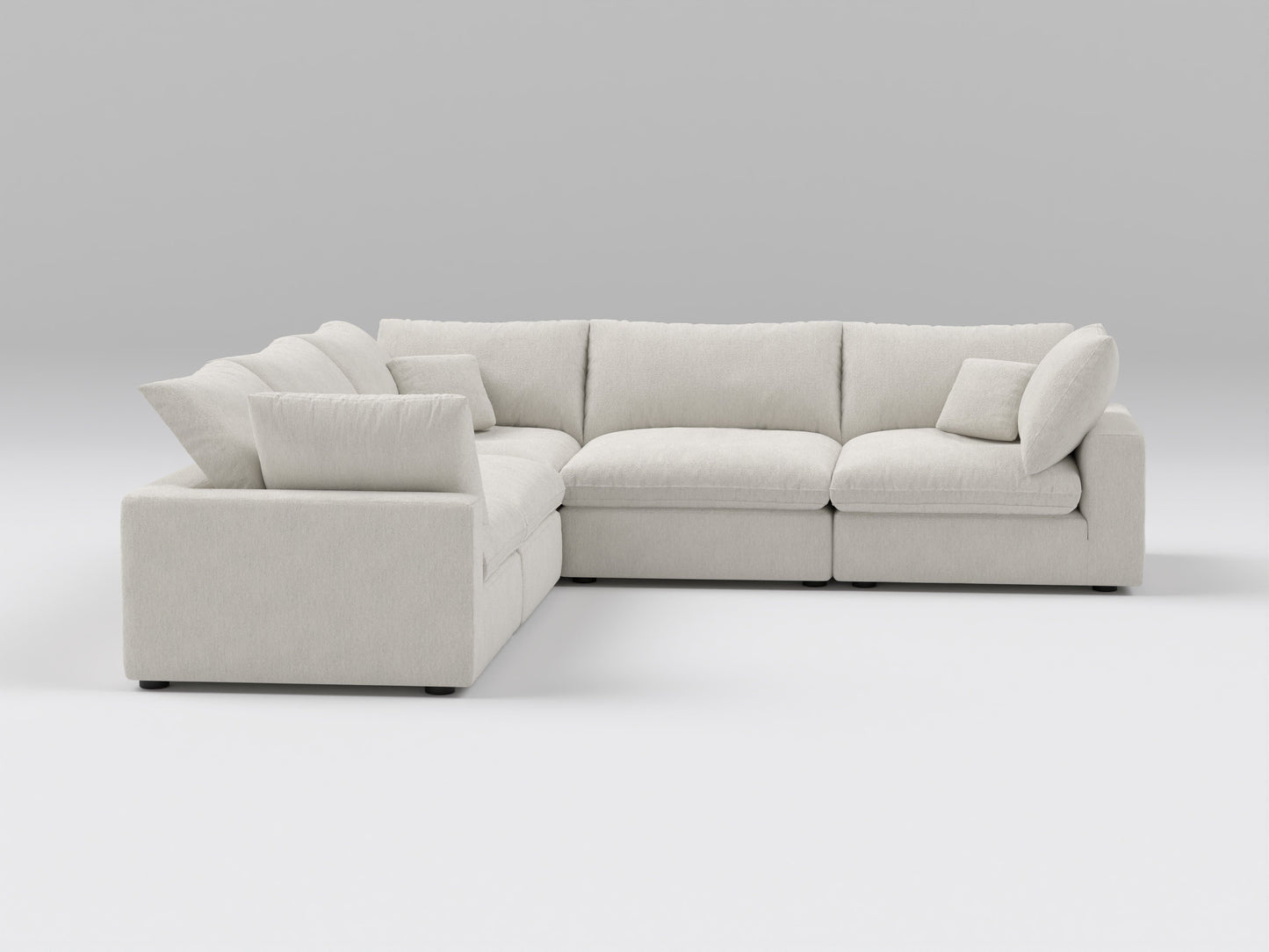 Ivory 5-Piece Modular Classic Sectional – L-Shaped Sofa with 3 Armless Seats and 2 Corner Chairs