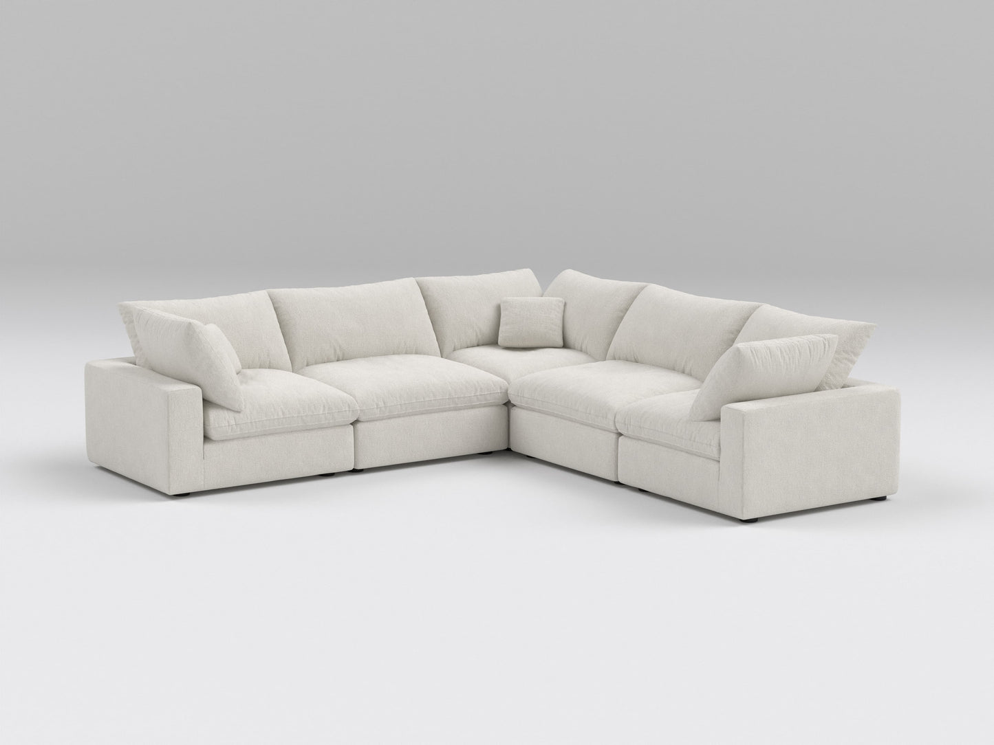 Ivory 5-Piece Modular Classic Sectional – L-Shaped Sofa with 3 Armless Seats and 2 Corner Chairs