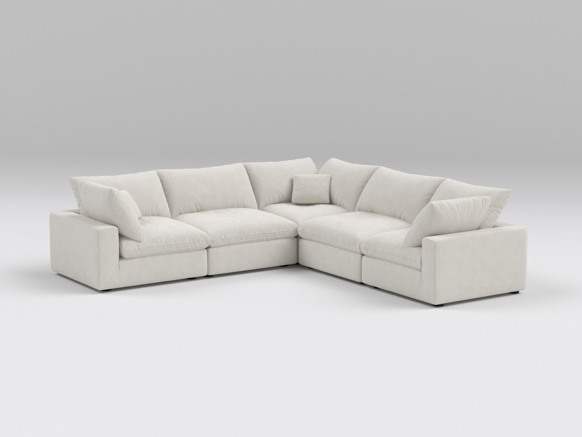 Ivory 5-Piece Modular Classic Sectional – L-Shaped Sofa with 3 Armless Seats and 2 Corner Chairs