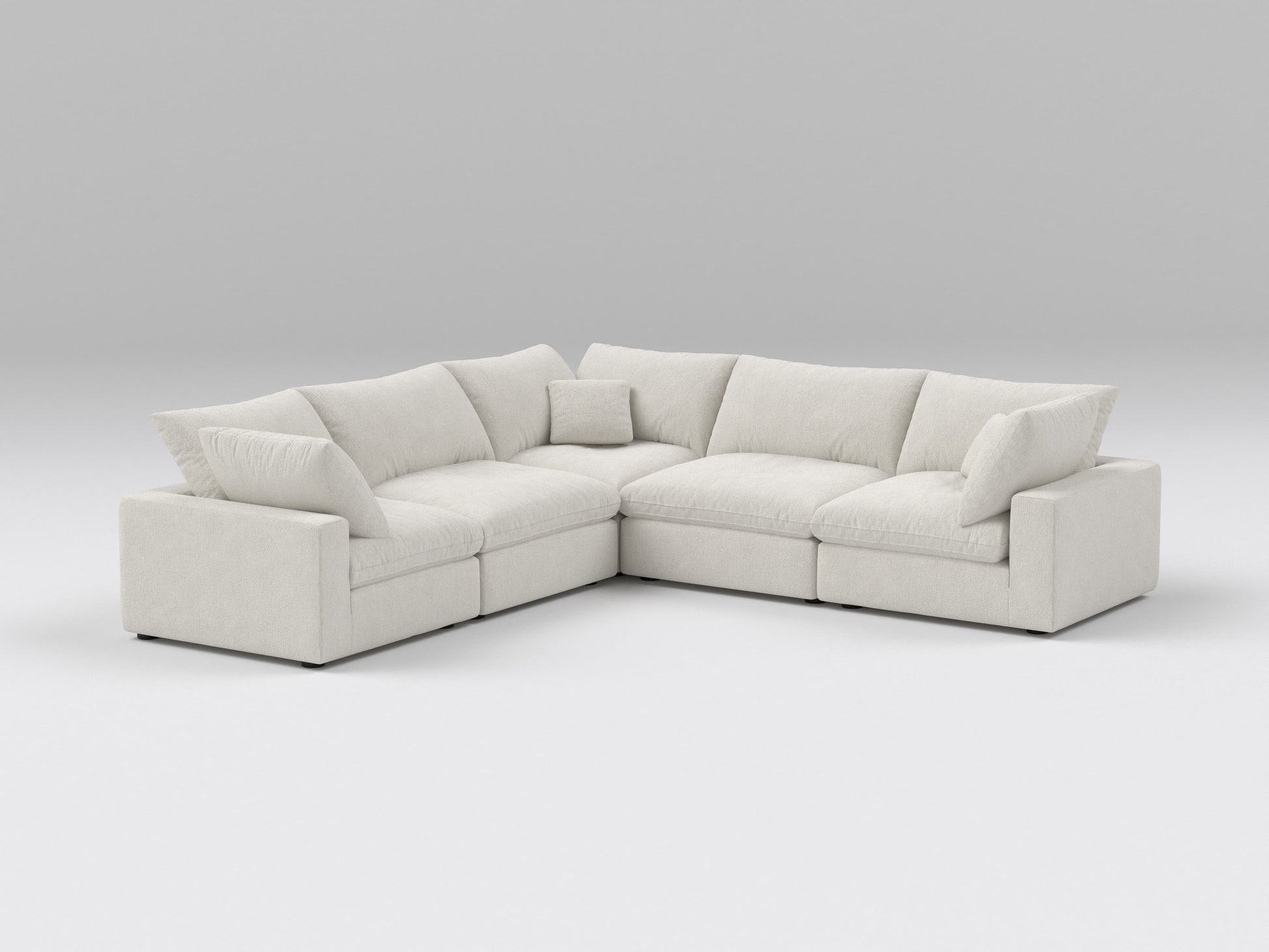 Ivory 5-Piece Modular Classic Sectional – L-Shaped Sofa with 3 Armless Seats and 2 Corner Chairs