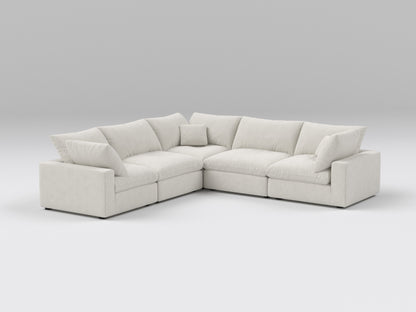 Ivory 5-Piece Modular Classic Sectional – L-Shaped Sofa with 3 Armless Seats and 2 Corner Chairs