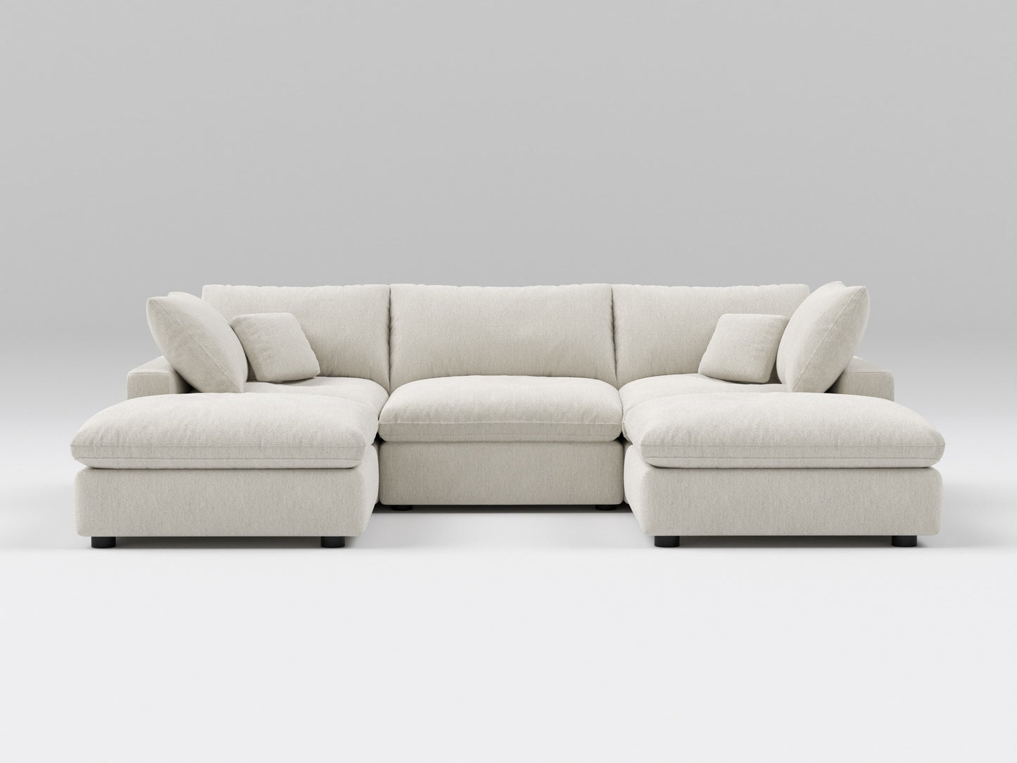 5-Piece Classic Modular Sectional in Ivory – U-Shaped Layout – Includes Corner, Armless, and Ottoman Pieces