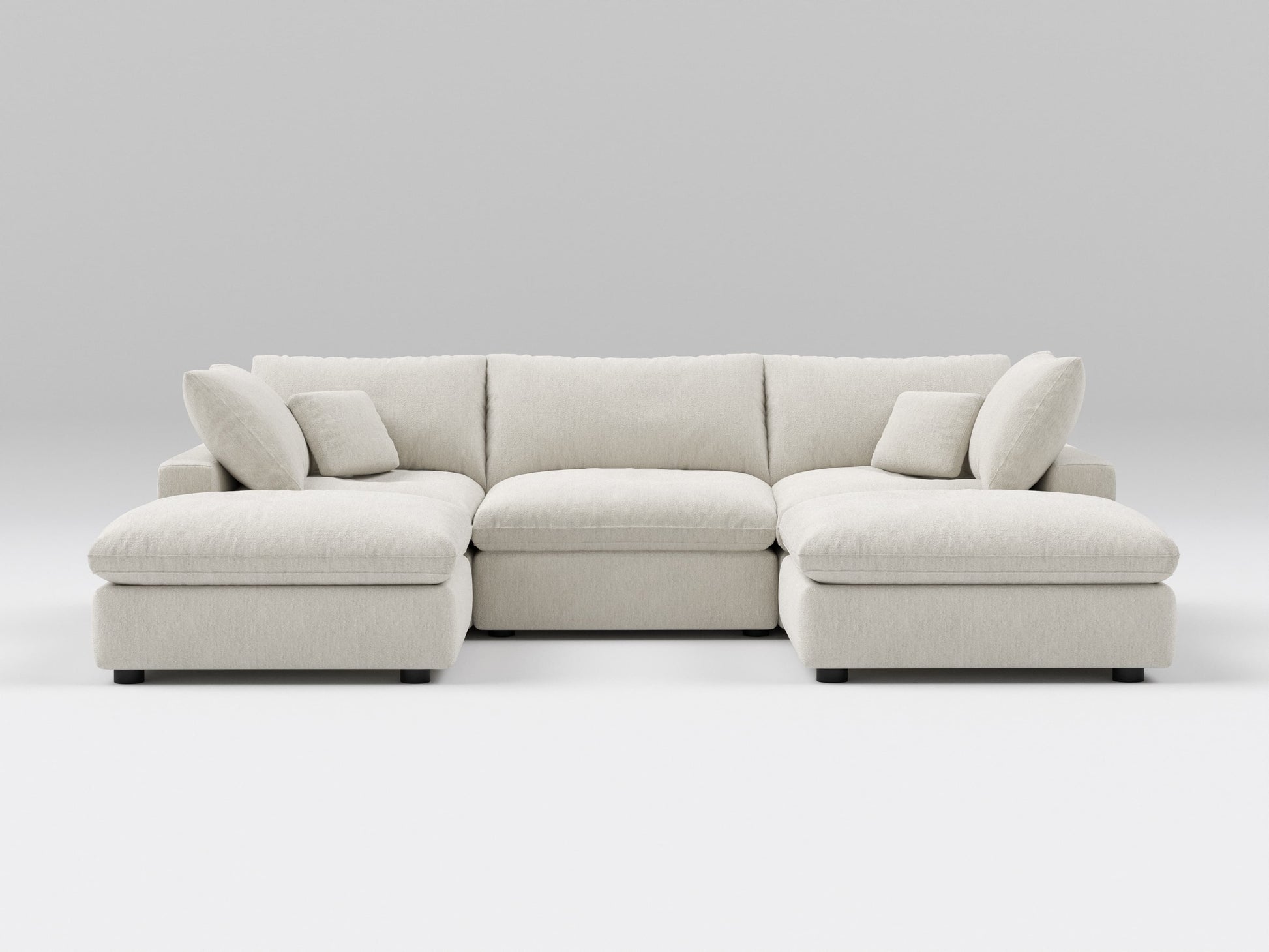 5-Piece Classic Modular Sectional in Ivory – U-Shaped Layout – Includes Corner, Armless, and Ottoman Pieces