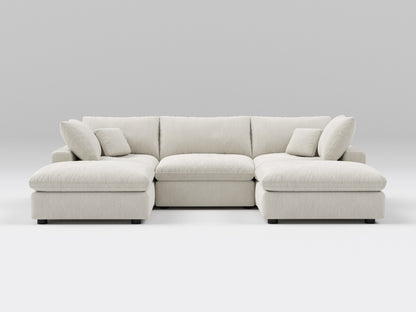5-Piece Classic Modular Sectional in Ivory – U-Shaped Layout – Includes Corner, Armless, and Ottoman Pieces