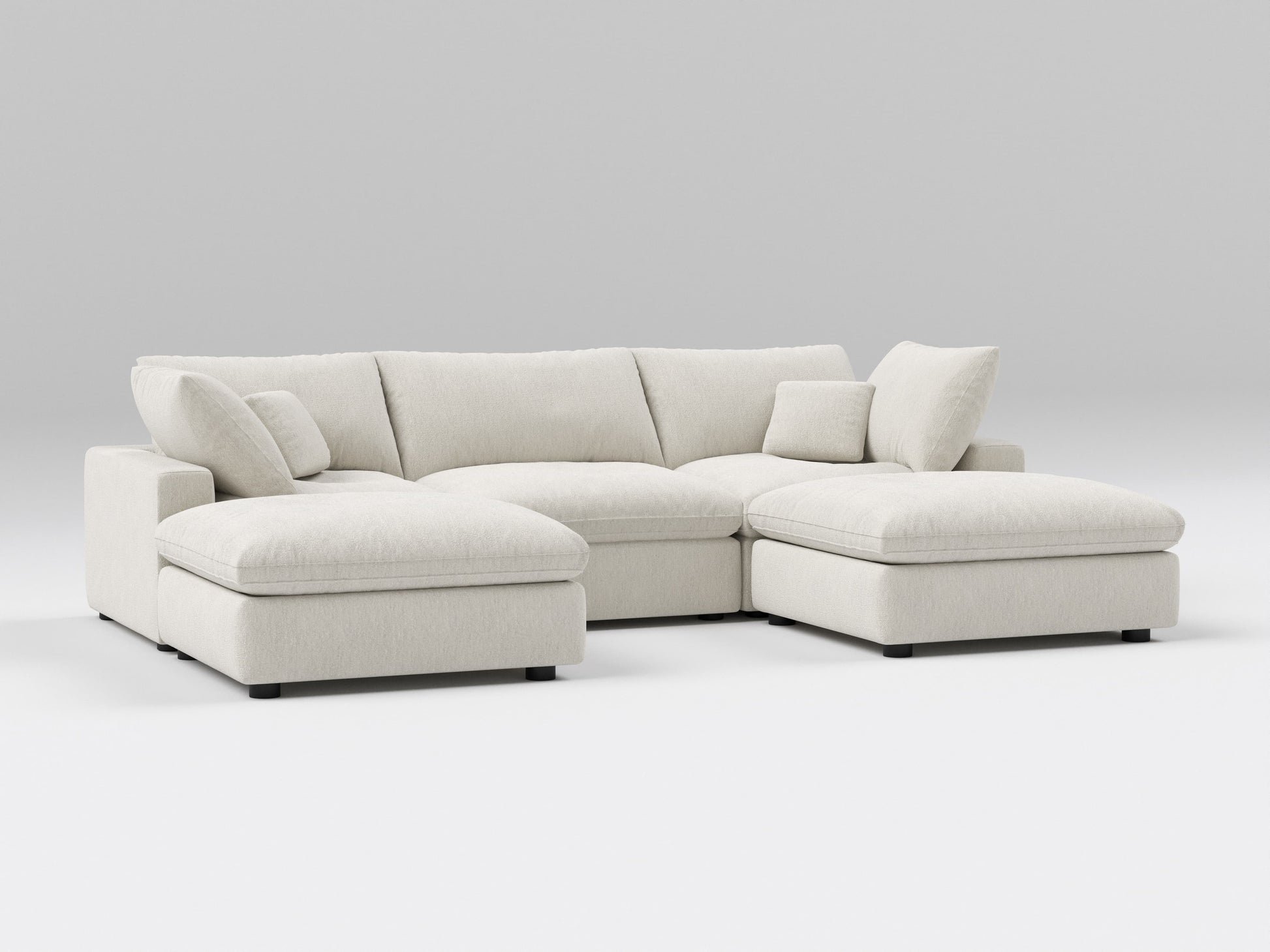 5-Piece Classic Modular Sectional in Ivory – U-Shaped Layout – Includes Corner, Armless, and Ottoman Pieces