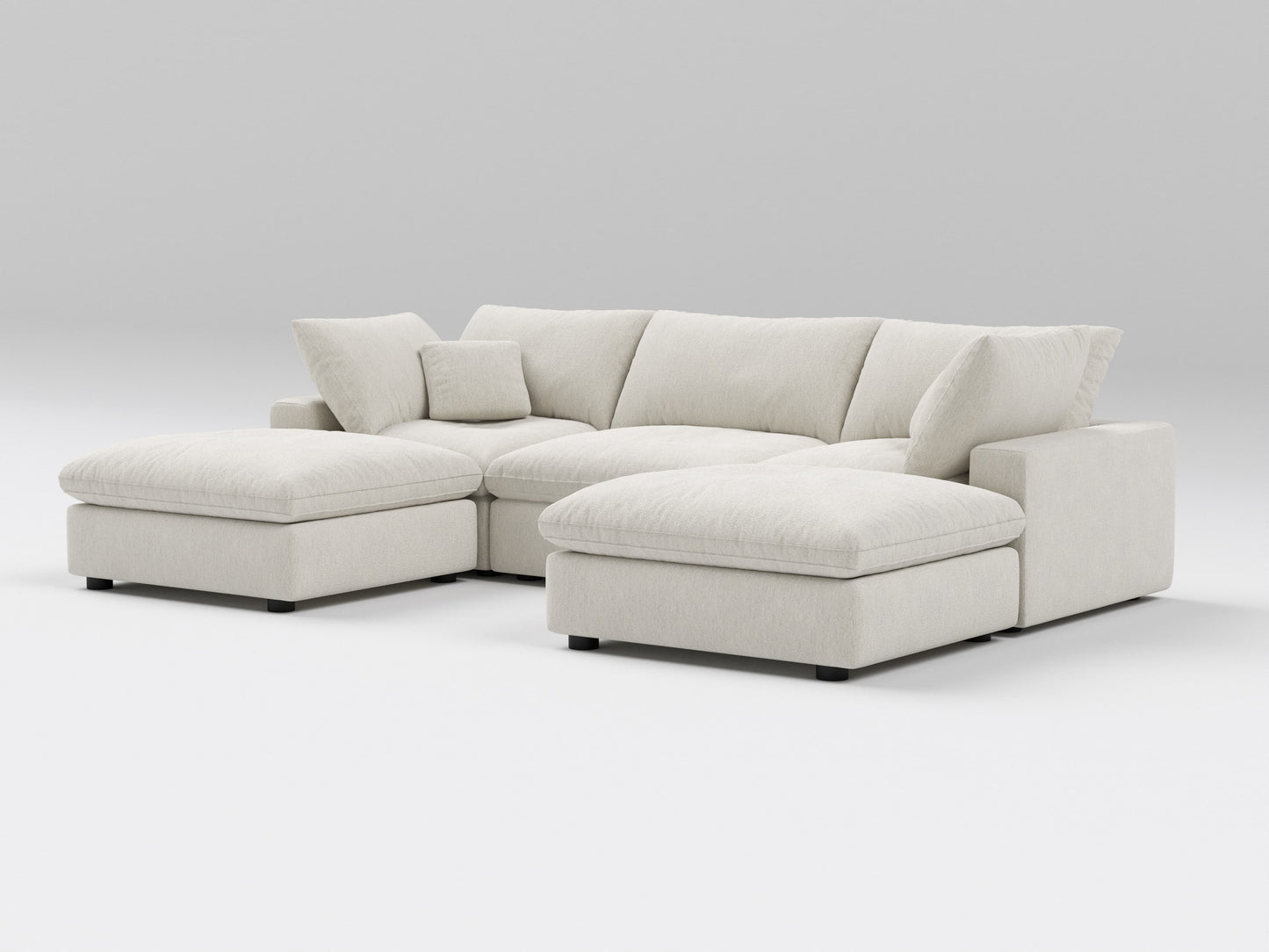 5-Piece Classic Modular Sectional in Ivory – U-Shaped Layout – Includes Corner, Armless, and Ottoman Pieces