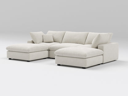 5-Piece Classic Modular Sectional in Ivory – U-Shaped Layout – Includes Corner, Armless, and Ottoman Pieces