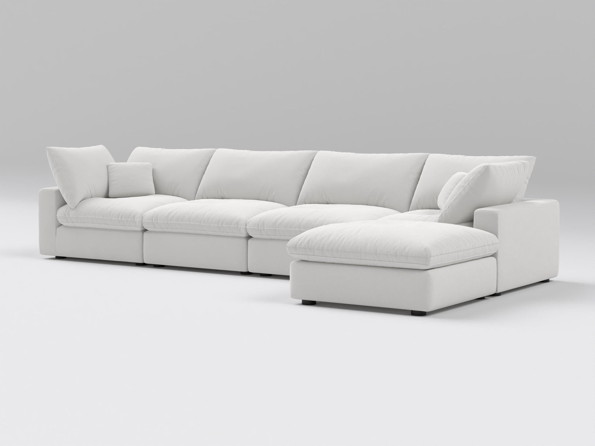 Off-White 5-Piece Modular Classic Sectional – L-Shaped Sofa with Two Corners, Two Armless Chairs, and One Ottoman