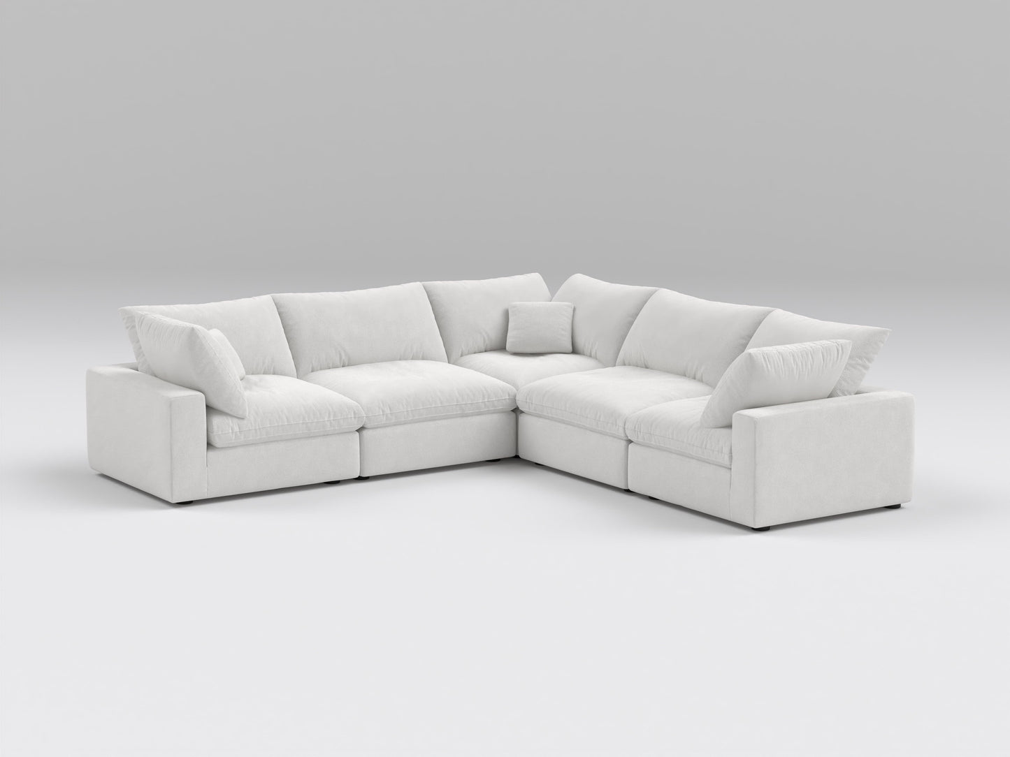Off-White 5-Piece Modular Sectional – L-Shape Sofa with Three Armless Chairs and Two Corner Modules