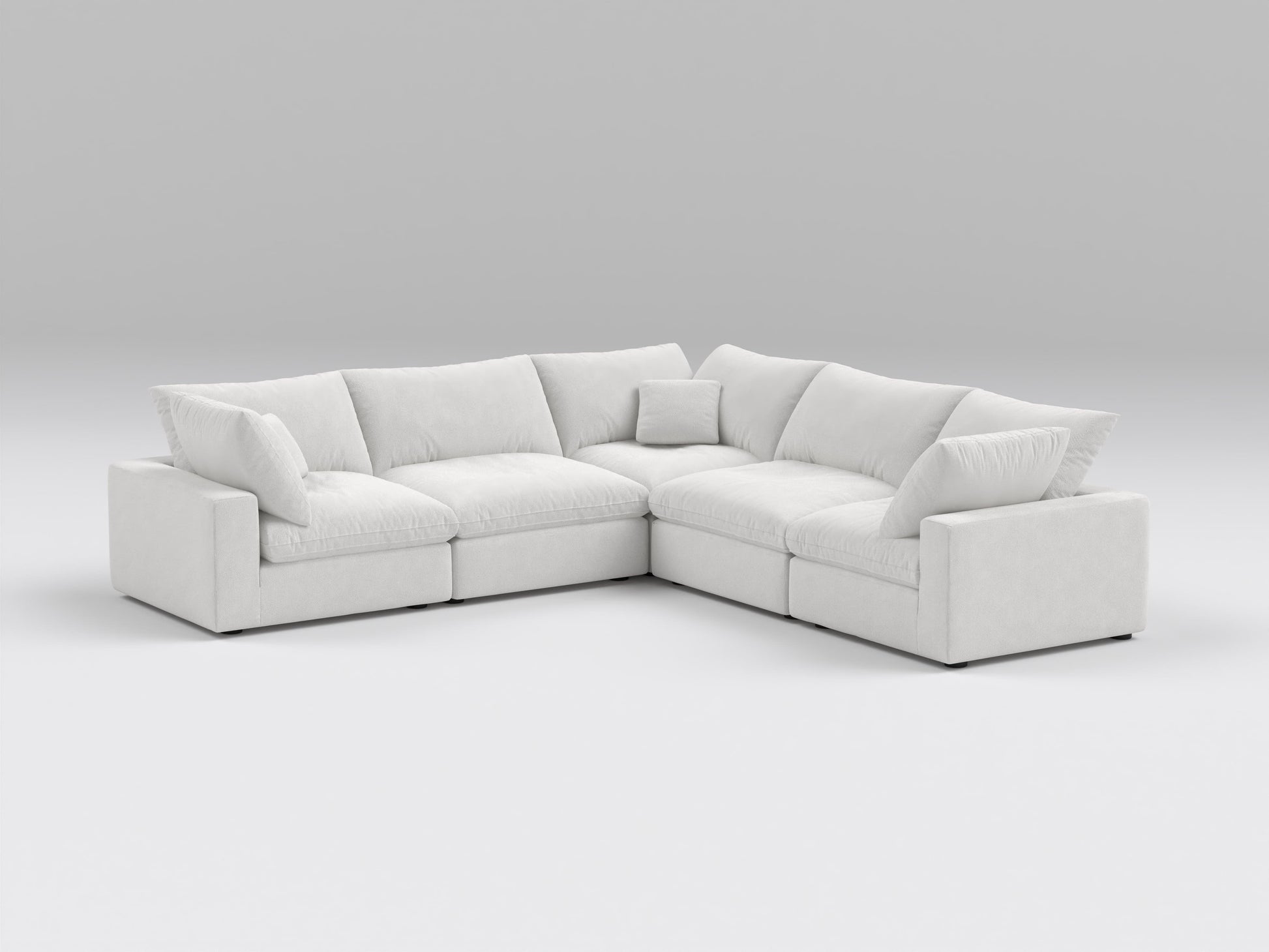 Off-White 5-Piece Modular Sectional – L-Shape Sofa with Three Armless Chairs and Two Corner Modules