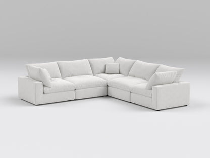 Off-White 5-Piece Modular Sectional – L-Shape Sofa with Three Armless Chairs and Two Corner Modules