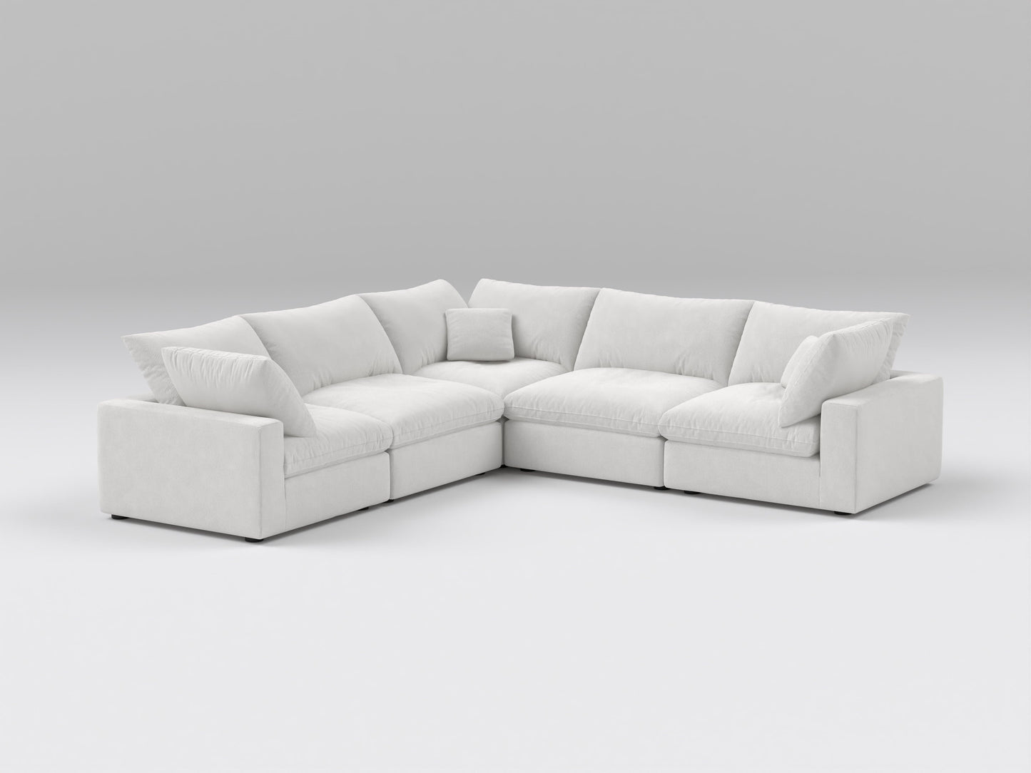 Off-White 5-Piece Modular Sectional – L-Shape Sofa with Three Armless Chairs and Two Corner Modules