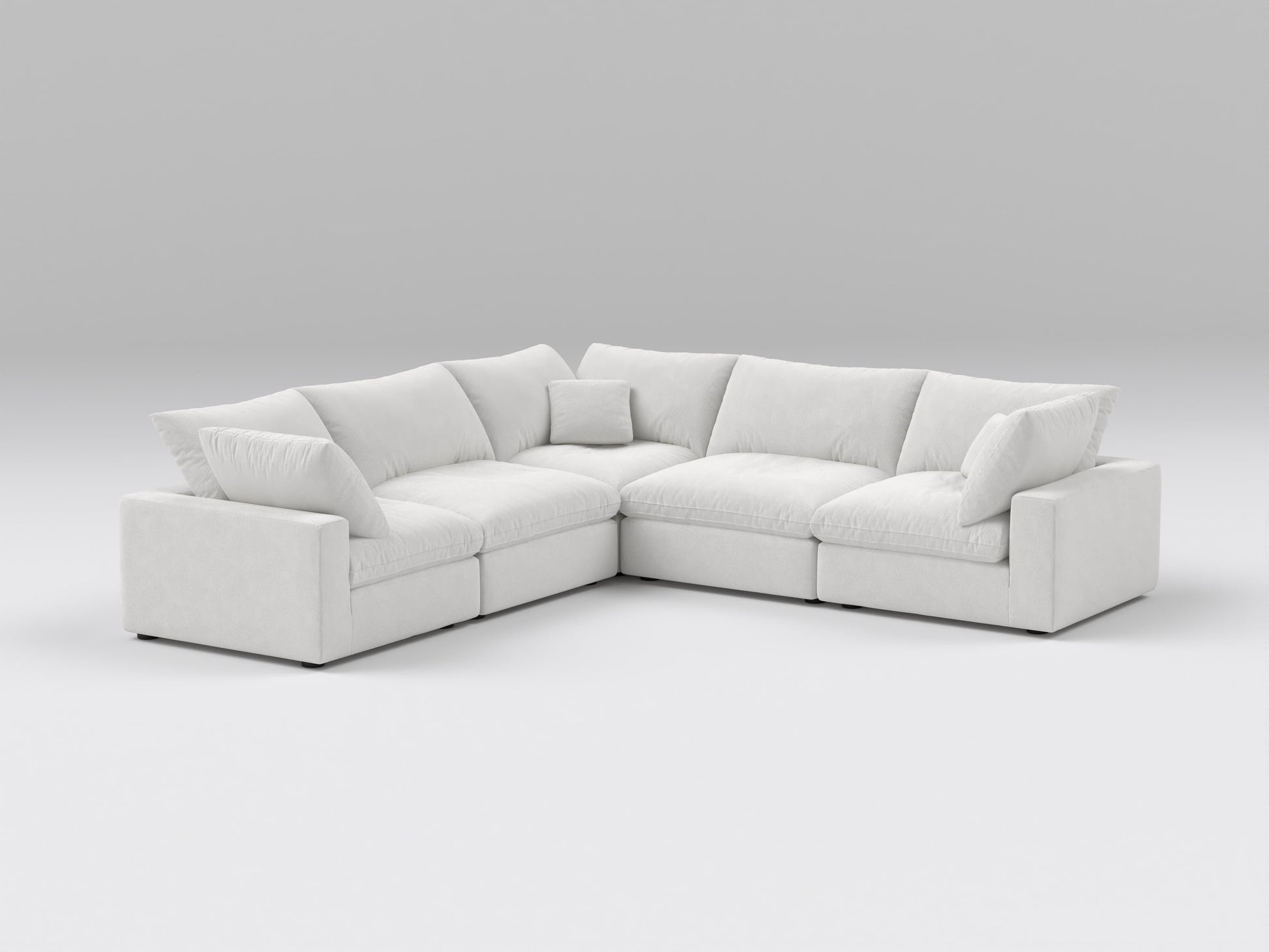 Off-White 5-Piece Modular Sectional – L-Shape Sofa with Three Armless Chairs and Two Corner Modules