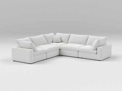 Off-White 5-Piece Modular Sectional – L-Shape Sofa with Three Armless Chairs and Two Corner Modules