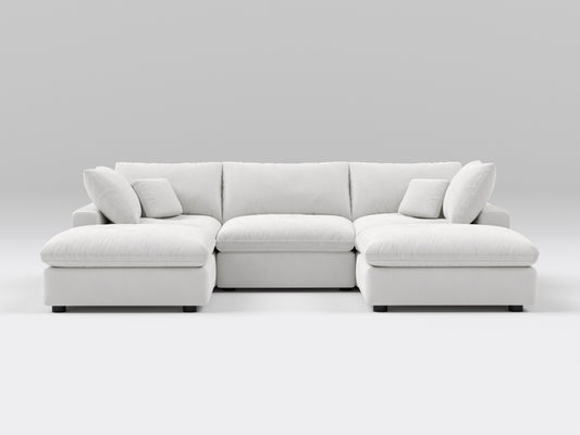 5-Piece Classic Modular Sectional in Off-White – U-Shaped Sofa Configuration