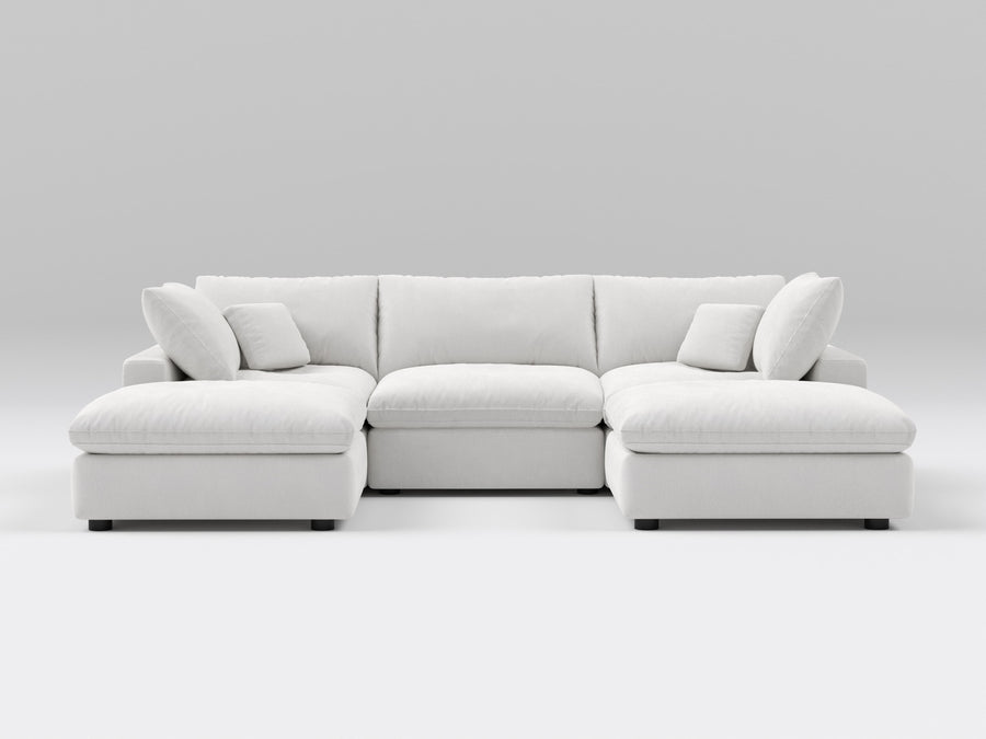 5-Piece Classic Modular Sectional in Off-White – U-Shaped Sofa Configuration