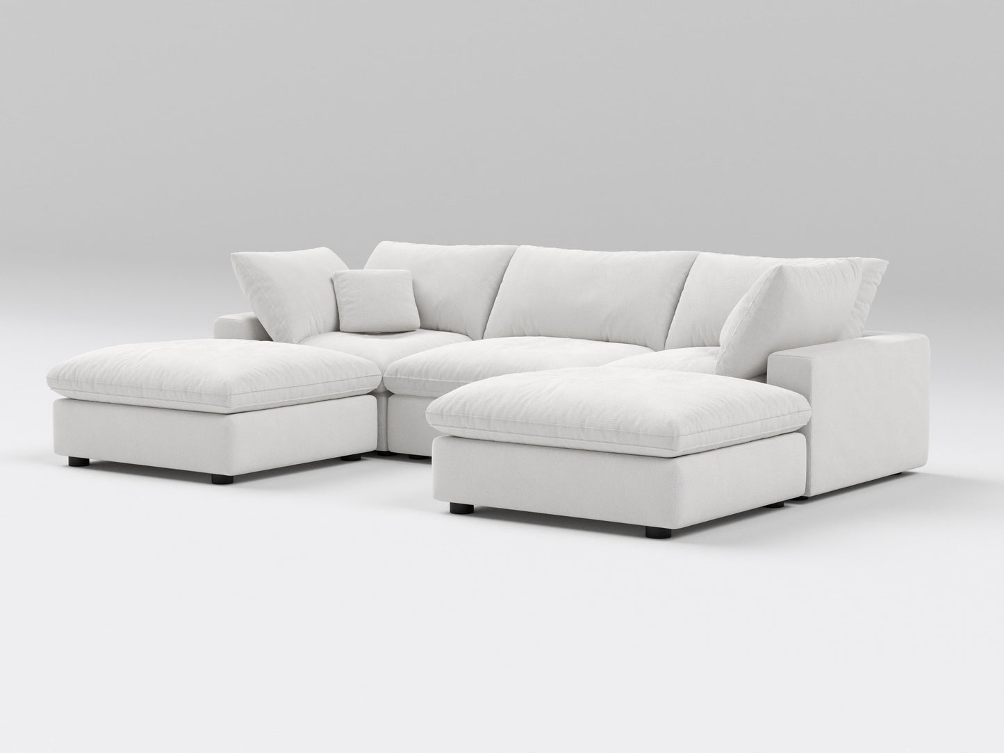 5-Piece Classic Modular Sectional in Off-White – U-Shaped Sofa Configuration