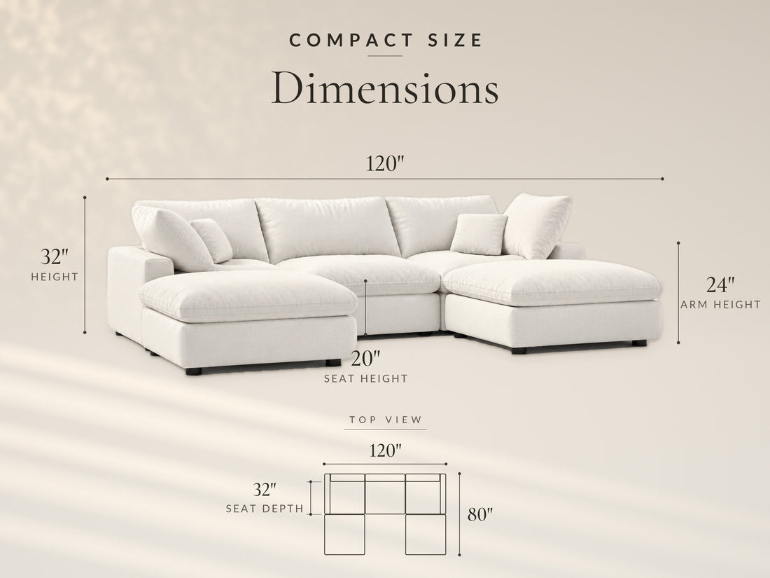 5-Piece Modular Classic Sectional (U-Shape), Compact size dimensions
