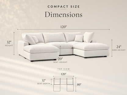 5-Piece Modular Classic Sectional (U-Shape), Compact size dimensions