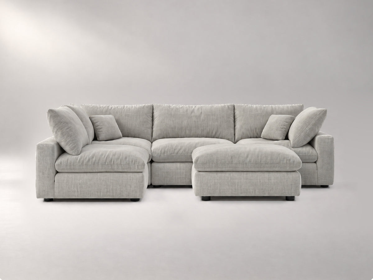 5-Piece Modular Sectional (Armless + Ottoman) in Grey, front view | Garelli
