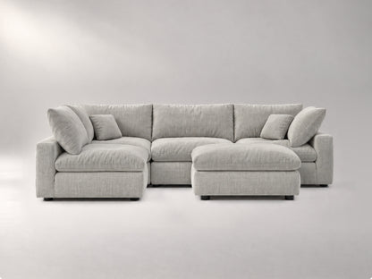 5-Piece Modular Sectional (Armless + Ottoman) in Grey, front view | Garelli