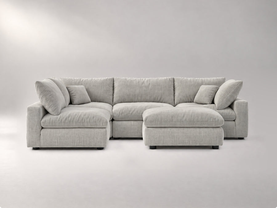 5-Piece Modular Sectional (Armless + Ottoman) in Grey, front view | Garelli