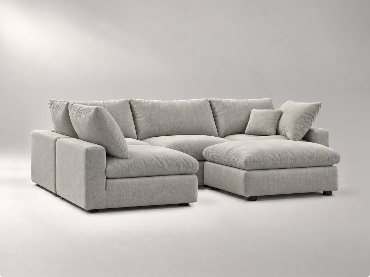 5-Piece Modular Sectional (Armless + Ottoman) in Grey, left view | Garelli