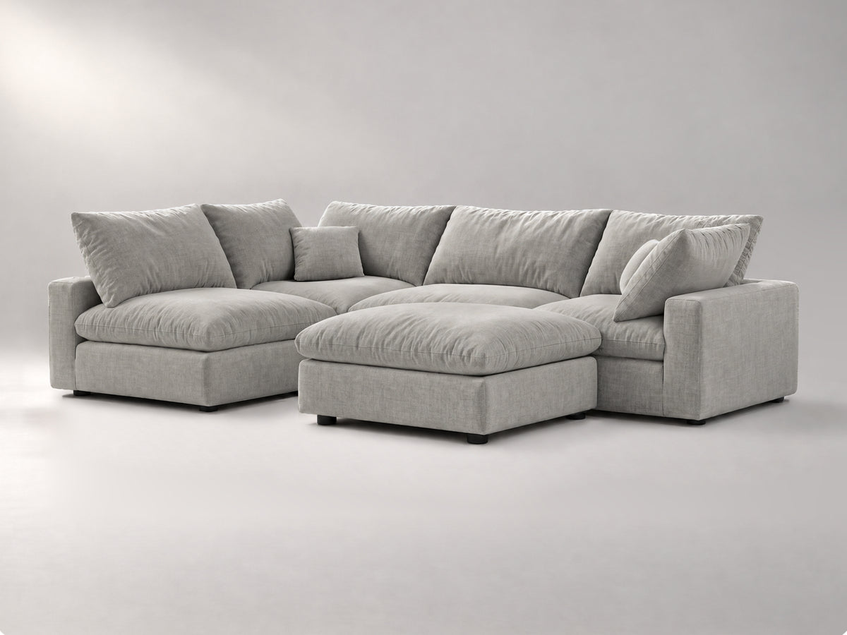 5-Piece Modular Sectional (Armless + Ottoman) in Grey, right view | Garelli