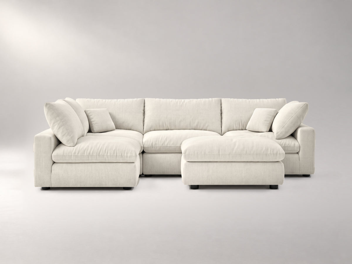 5-Piece Modular Sectional (Armless + Ottoman) in Ivory, front view | Garelli