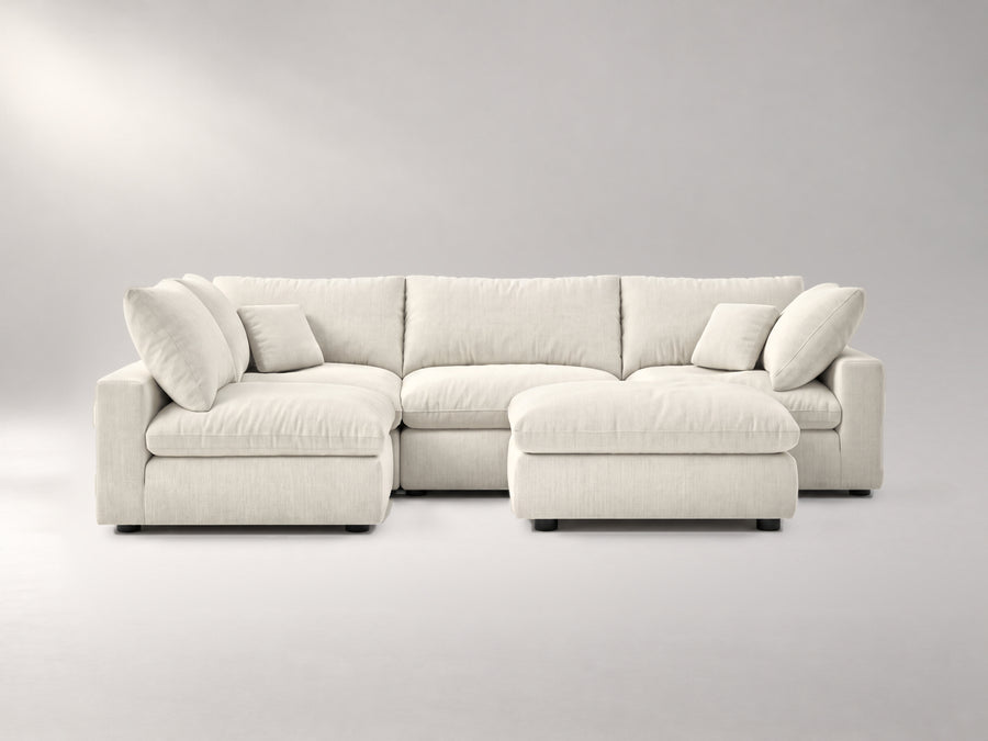 5-Piece Modular Sectional (Armless + Ottoman) in Ivory, front view | Garelli