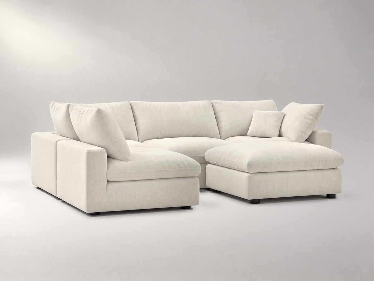 5-Piece Modular Sectional (Armless + Ottoman) in Ivory, left view | Garelli