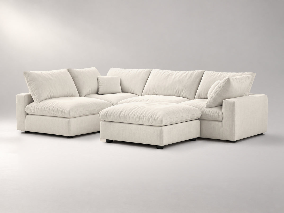 5-Piece Modular Sectional (Armless + Ottoman) in Ivory, right view | Garelli