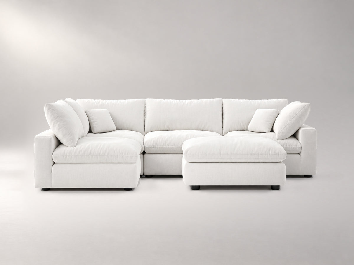 5-Piece Modular Sectional (Armless + Ottoman) in Off-White, front view | Garelli