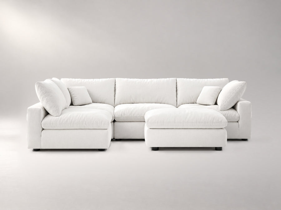 5-Piece Modular Sectional (Armless + Ottoman) in Off-White, front view | Garelli
