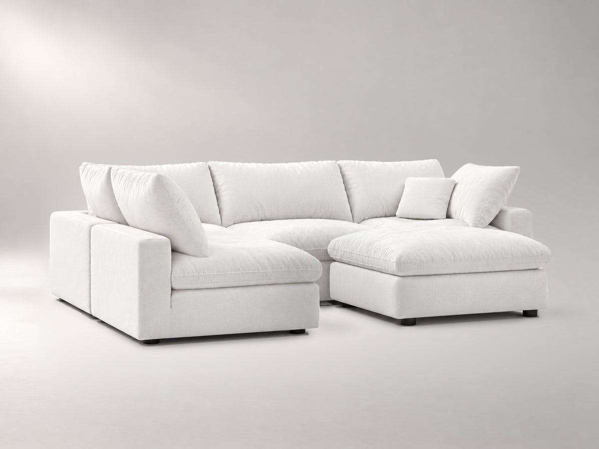 5-Piece Modular Sectional (Armless + Ottoman) in Off-White, left view | Garelli