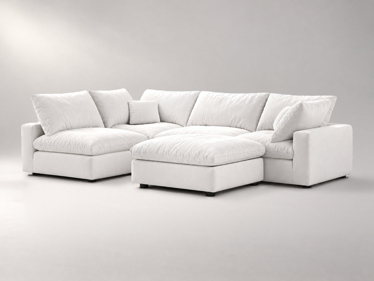5-Piece Modular Sectional (Armless + Ottoman) in Off-White, right view | Garelli