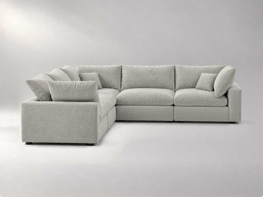 5-Piece Modular Sectional (Three Armless + Two Corners) in Grey, front view | Garelli