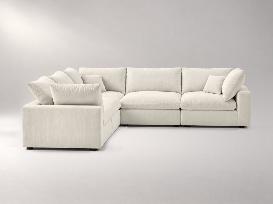 5-Piece Modular Sectional (Three Armless + Two Corners) in Ivory, front view | Garelli