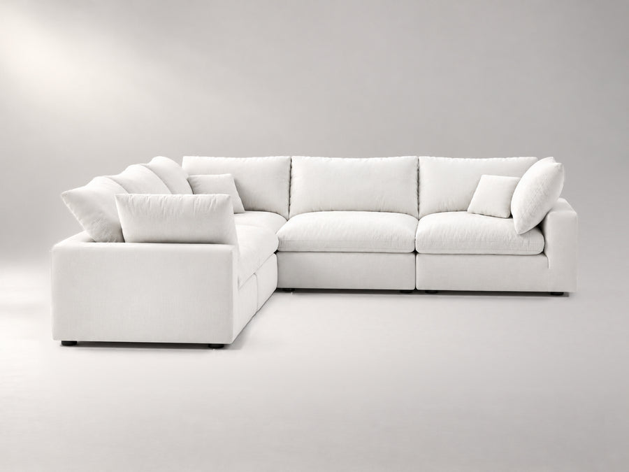 5-Piece Modular Sectional (Three Armless + Two Corners) in Off-White, front view | Garelli