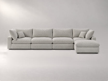 5-Piece Modular Sectional (Two Armless + Ottoman) in Grey, front view | Garelli