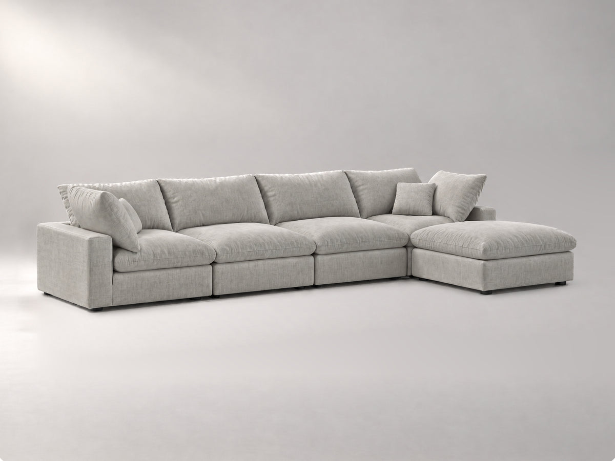 5-Piece Modular Sectional (Two Armless + Ottoman) in Grey, left view | Garelli