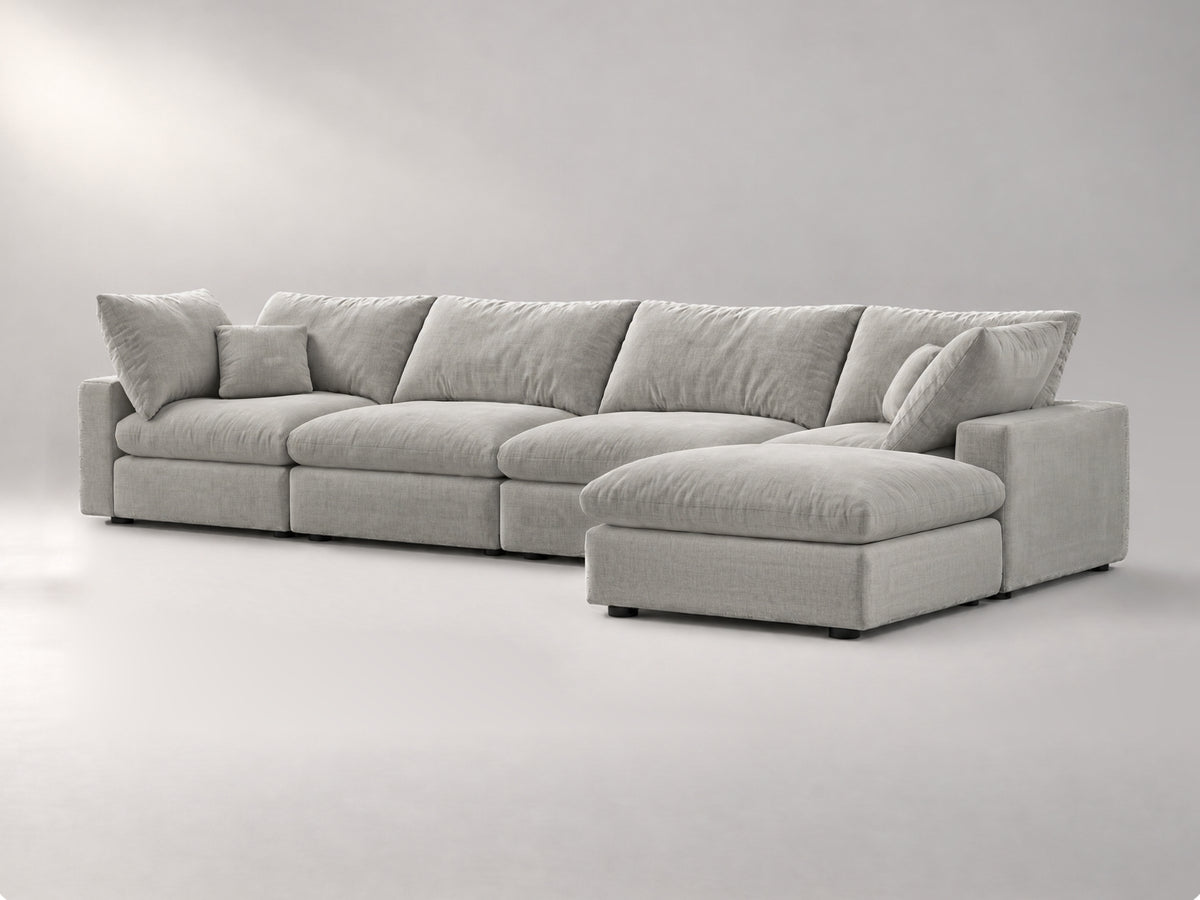 5-Piece Modular Sectional (Two Armless + Ottoman) in Grey, right view | Garelli